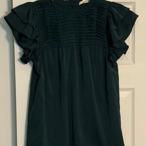 Elegant Dark Green Ruffle Sleeve Blouse